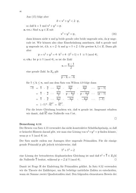 Elementare Zahlentheorie - Fachbereich Mathematik - Universität ...