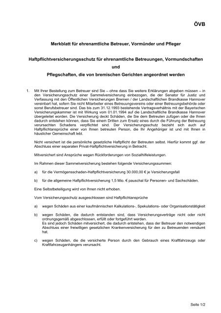 Merkblatt Haftpflichtversicherung - Amtsgericht Bremen