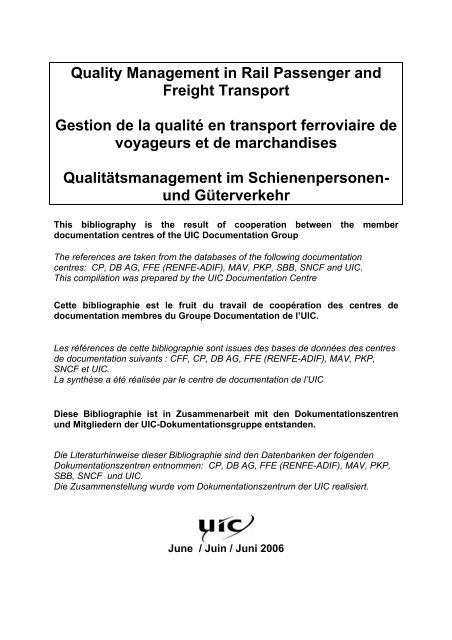 Quality Management in Rail Passenger and Freight Transport ... - UIC