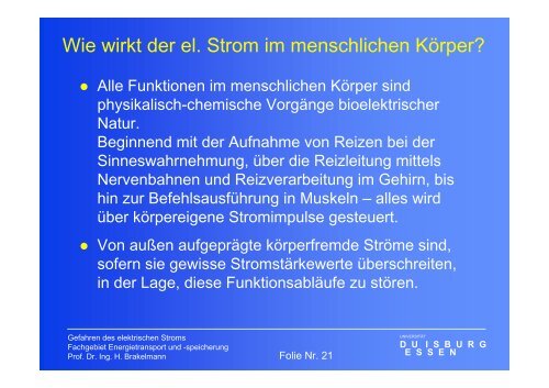 Gefahren des elektrischen Stromes - University Duisburg-Essen