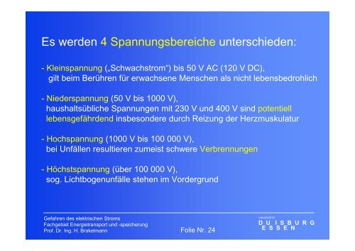 Gefahren des elektrischen Stromes - University Duisburg-Essen