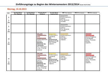 Einführungstage zu Beginn des Wintersemesters 2013/2014 (Stand ...