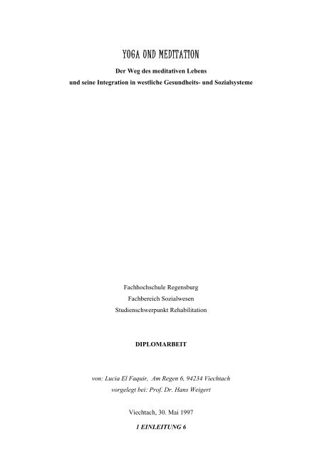Diplomarbeit Yoga Und Meditation