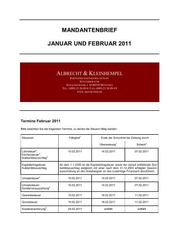 mandantenbrief januar und februar 2011 - Kleinhempel & Partner ...