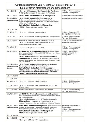 Gottesdienstordnung vom 1. März 2013 bis 31. Mai 2013 für die ...