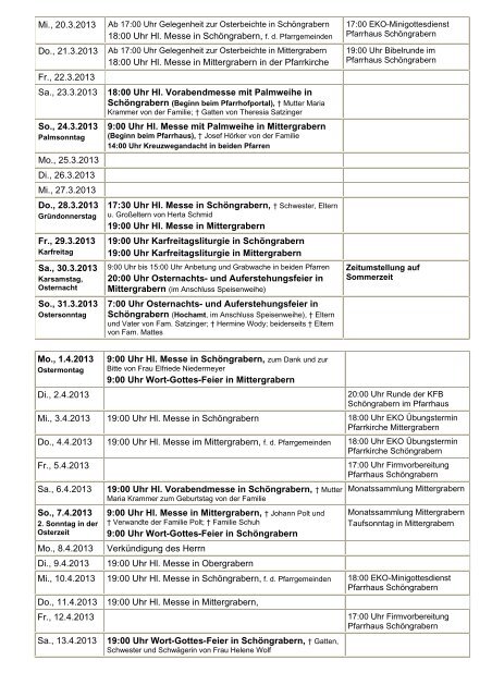 Gottesdienstordnung vom 1. März 2013 bis 31. Mai 2013 für die ...