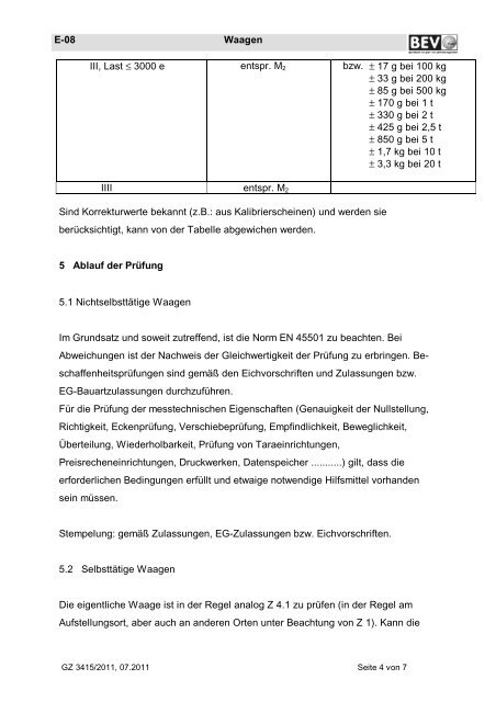 E-08 Technische Anforderungen an Eichstellen für Waagen - BEV