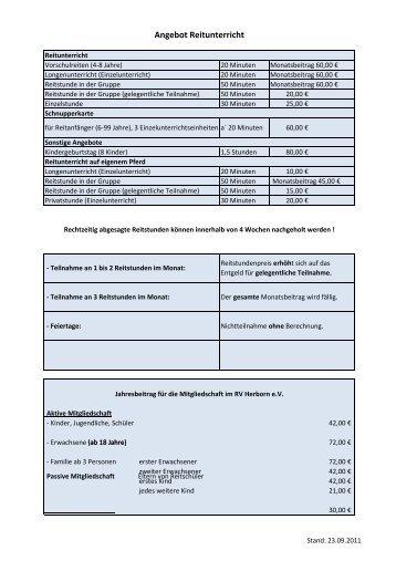 Angebot Reitunterricht - Reiterverein Herborn