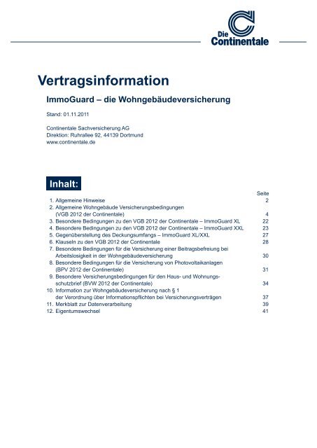 Vertragsinformation Die Continentale