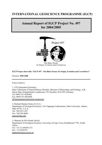 Annual Report of IGCP Project No. 497 for 2004/2005