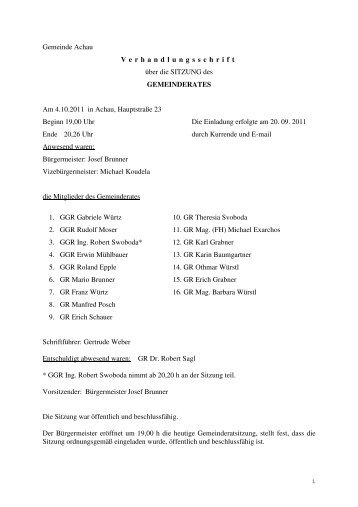 Sitzung vom 4. 10. 2011 (78 KB) - .PDF - Gemeinde Achau