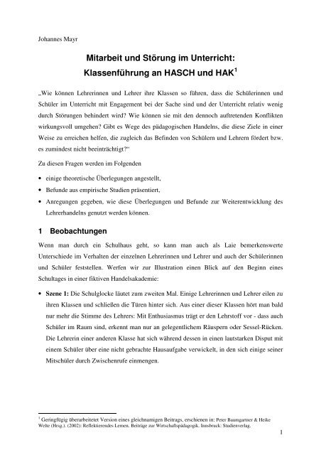 Klassenführung an HASCH und HAK - Institut für Unterrichts- und ...