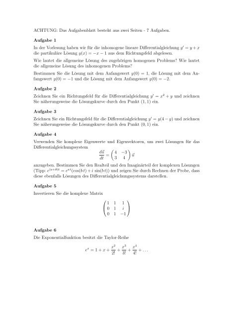 Weitere Hausaufgaben zu Eigenwerten/Differentialgleichungen