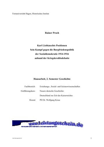 Rainer Proch Karl Liebknechts Positionen Sein Kampf gegen die ...