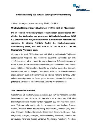 Offizielle Pressemitteilung von der HGV Pforzheim - VWI ...