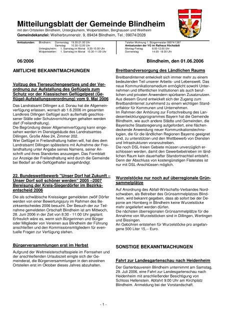 Mitteilungsblatt der Gemeinde Blindheim