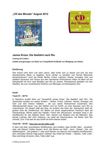 „CD des Monats“ August 2012 James Krüss: Die ... - Stiftung Zuhören