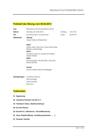 Protokoll vom 5. März 2012