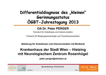 Differentialdiagnose des Kleinen Gerinnungsstatus ÖGBT 2013