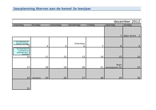 Jaarplanning Sterren aan de hemel 2e leerjaar - Averbode