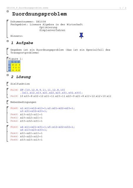 Zuordnungsproblem - Mathe Online