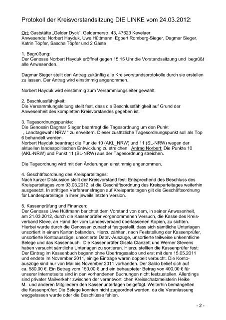 Protokoll der Kreisvorstandsitzung DIE LINKE vom 24.03.2012: