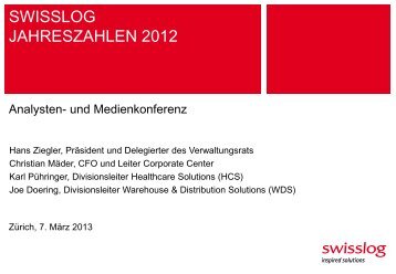 SWISSLOG JAHRESZAHLEN 2012