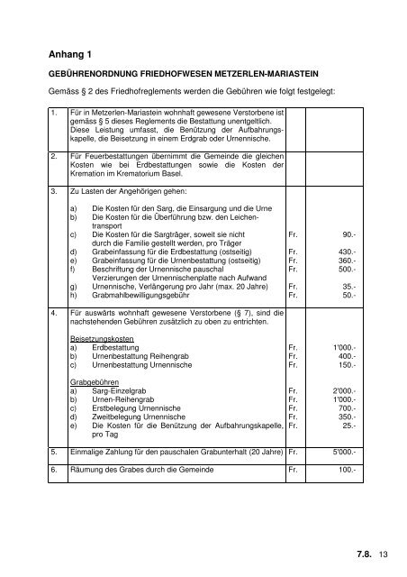 7.8 Friedhofreglement, GV 21.10.08 - Metzerlen-Mariastein