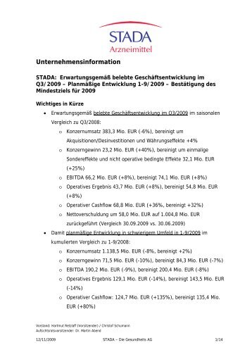 Unternehmensinformation - STADA Arzneimittel AG