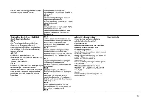 Curriculum für das Fach Chemie in Klasse 9 - Ritzefeld-Gymnasium