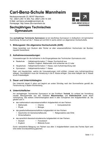 Informationsblatt - Carl-Benz-Schule Mannheim