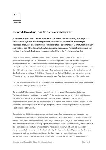 Neuproduktmeldung. Das C6 Konferenztischsystem. - Holzmedia.de