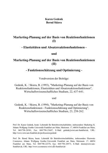 Marketing-Planung auf der Basis von Reaktionsfunktionen - Goethe ...