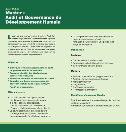 Audit et Gouvernance du Développement Humain - Université ...