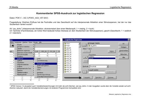 Kommentierter SPSS-Ausdruck zur logistischen Regression