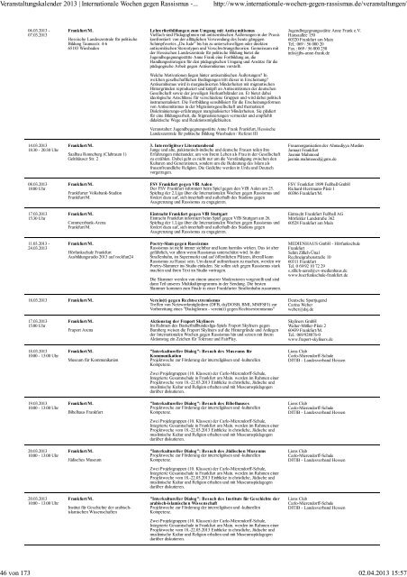 Veranstaltungskalender 2013 | Internationale Wochen gegen ...