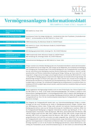 Vermögensanlagen-Informationsblatt - MIG Fonds