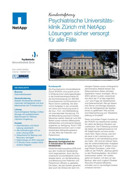 Psychiatrische Universitäts- klinik Zürich mit NetApp Lösungen ...