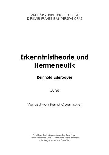 Erkenntnistheorie und Hermeneutik Reinhold Esterbauer