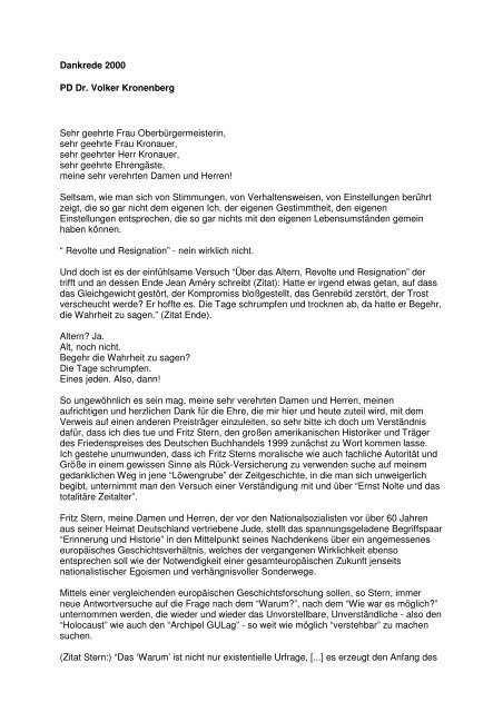 Dankrede erich und erna kronauerstiftung