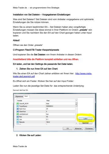 Installation von Set Dateien – Vorgegebenen ... - Meta-Trader.de