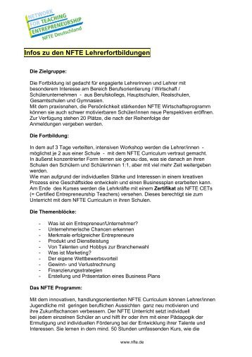 INFOS ZUM LEHRERTRAINING - NFTE Deutschland