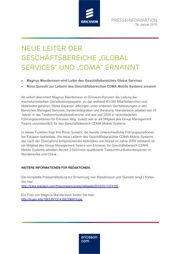 Neue Leiter der Geschäftsbereiche „Global Services ... - vademecom