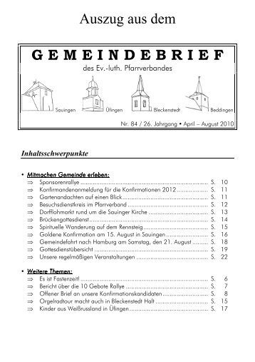 Auszug aus dem G E M E I N D E B R I E F - Pfarrverband Sauingen