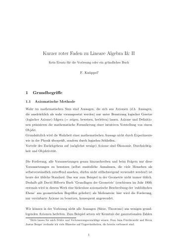 Kurzer roter Faden zu Lineare Algebra I& II