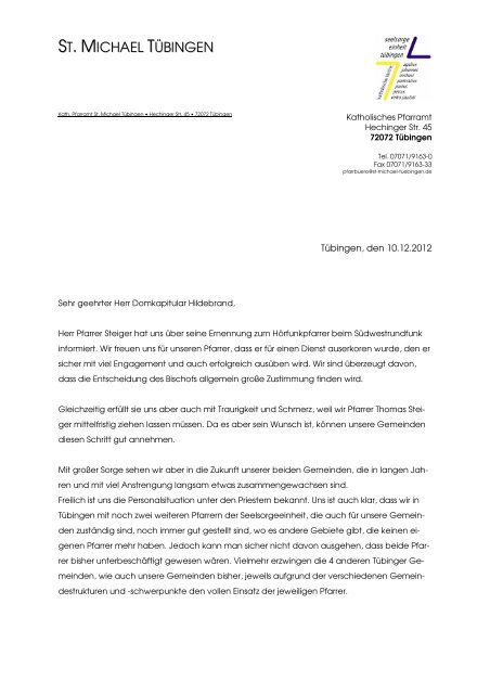 Brief des Kirchengemeinderates an Domkapitular Hildebrand