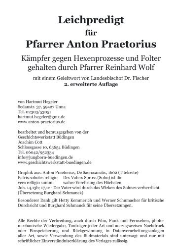 Leichpredigt Pfarrer Anton Praetorius - Geschichtswerkstatt ...