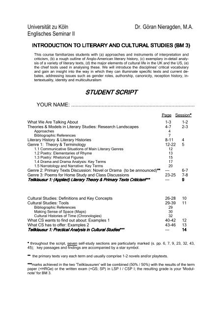 STUDENT SCRIPT - Englisches Seminar II - Universität zu Köln