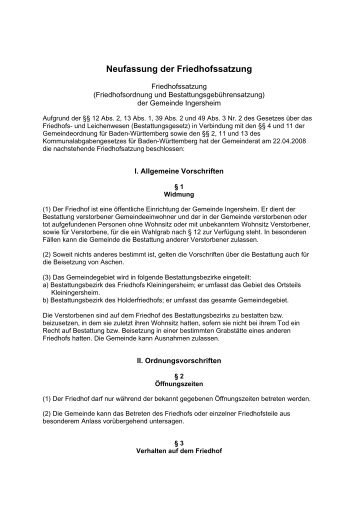 Friedhofsatzung als PDF - Gemeinde Ingersheim