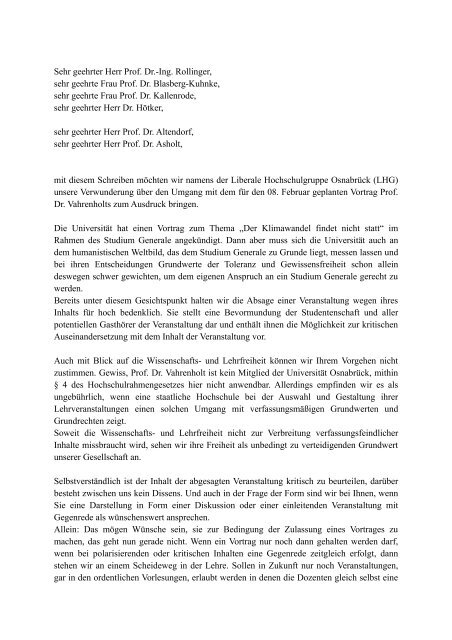 Sehr geehrter Herr Prof. Dr. - Liberale Hochschulgruppe Osnabrück